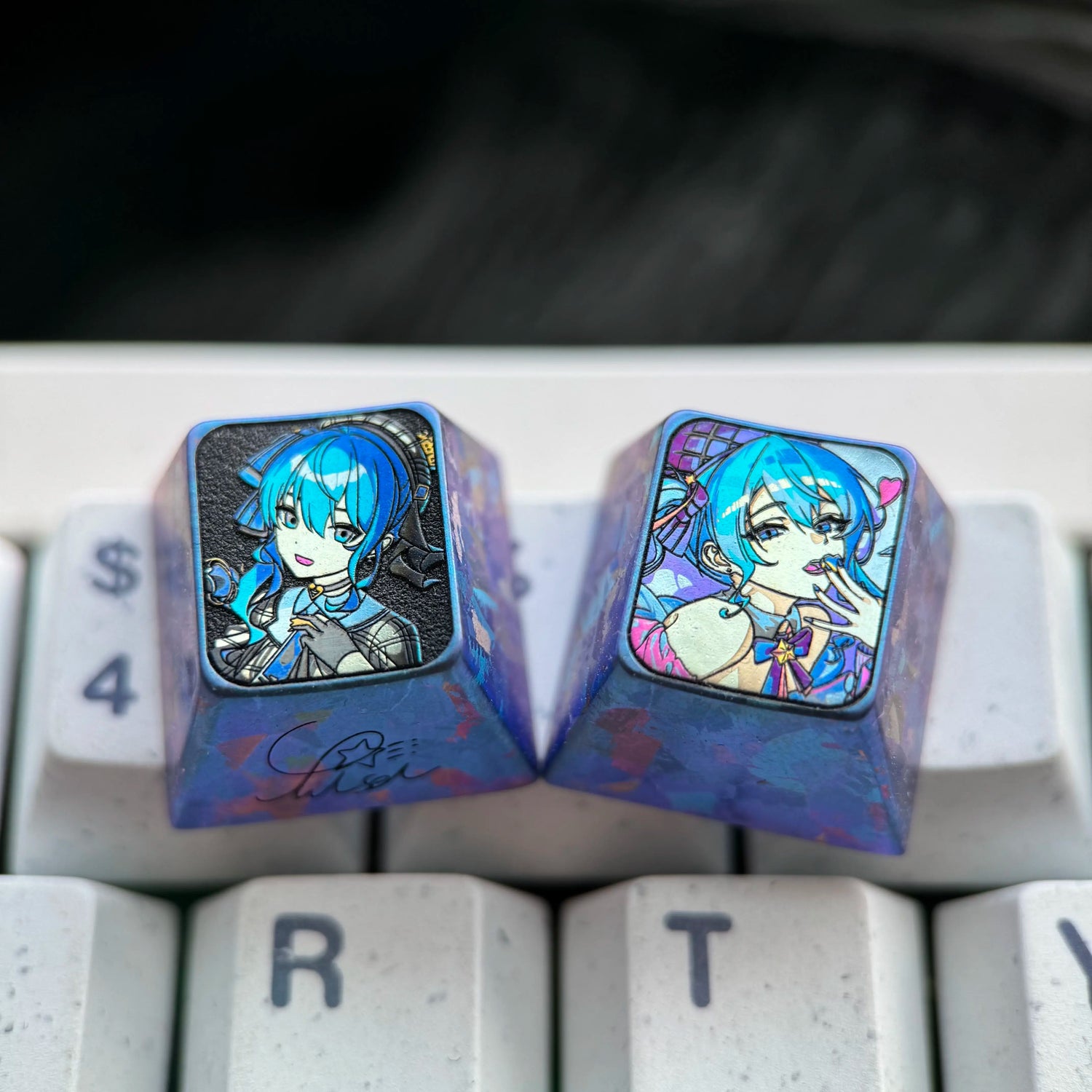 Hoshimachi Suisei, 1U titanium alloy personalized keycap, anime, gaming, cultural and creative mechanical keyboard decoration keycap