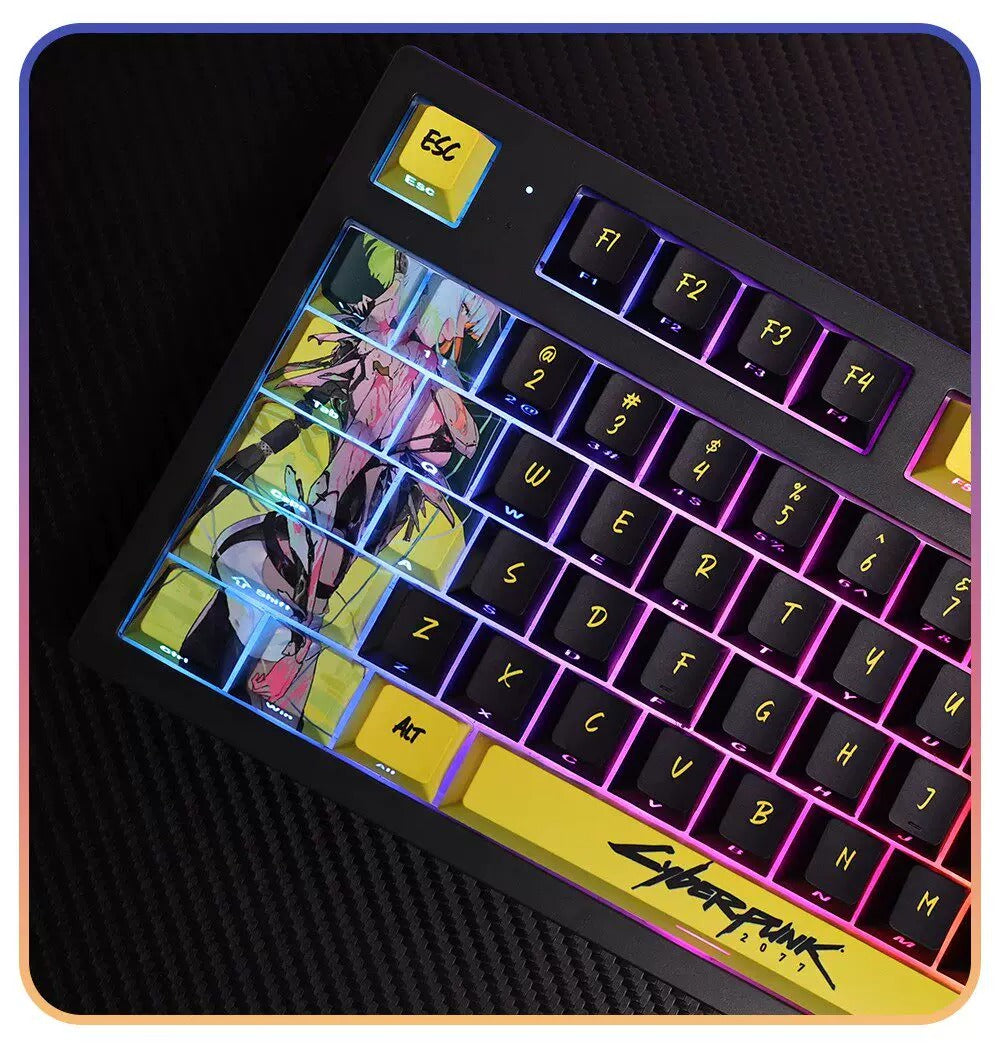 Cyberpunk: Edgerunners, PBT material personalized keycaps, mechanical keyboard replacement keycap set, anime and game cultural and creative keycaps set, Compatible with 61/64/68/75/84/87/104 Key Mechanical Keyboard Keycap Set