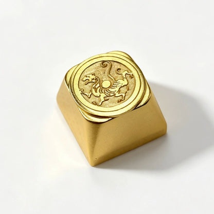Pure copper gold-plated Chinese style ancient mythology four major mythical beasts relief personalized keycaps custom factory high mechanical keyboard metal keycaps