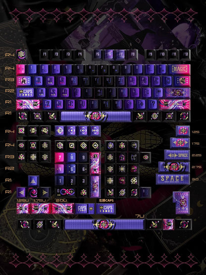 Secret Olympics Purple Black Cat Metal Paint PBT Customized Heat Sublimation Keycap Game Esports Mechanical Keyboard Decorative Keycap Set