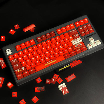 Pacific Rim theme, Crimson Typhoon，PBT material personalized keycaps, mechanical keyboard replacement keycap set, anime and game cultural and creative keycaps set, Compatible with 61/64/68/75/84/87/104 Key Mechanical Keyboard Keycap Set