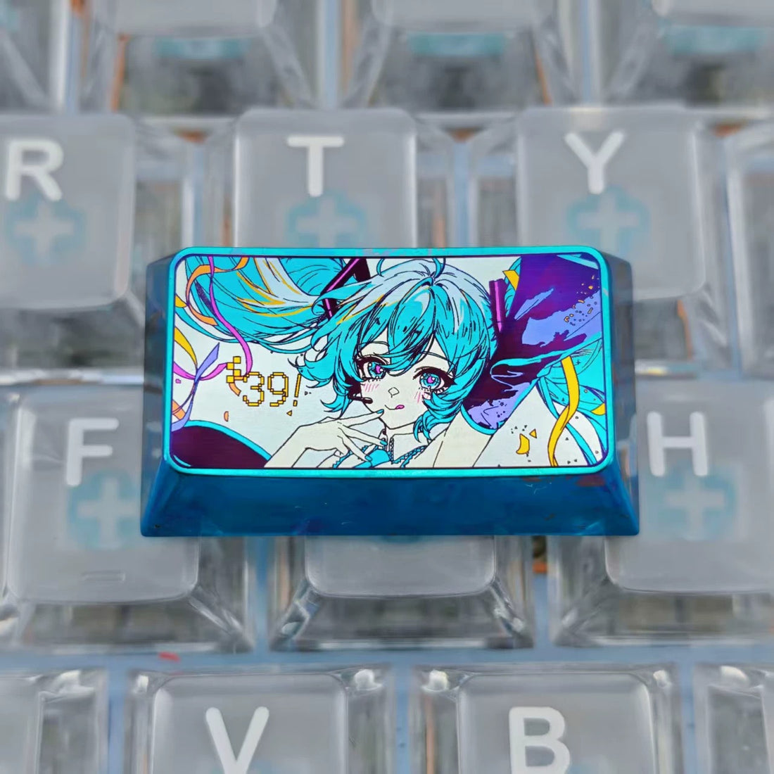 Hatsune Miku 1.75 U titanium alloy personalized keycaps, mechanical keyboard decorative keycaps, anime and game cultural creative keycaps