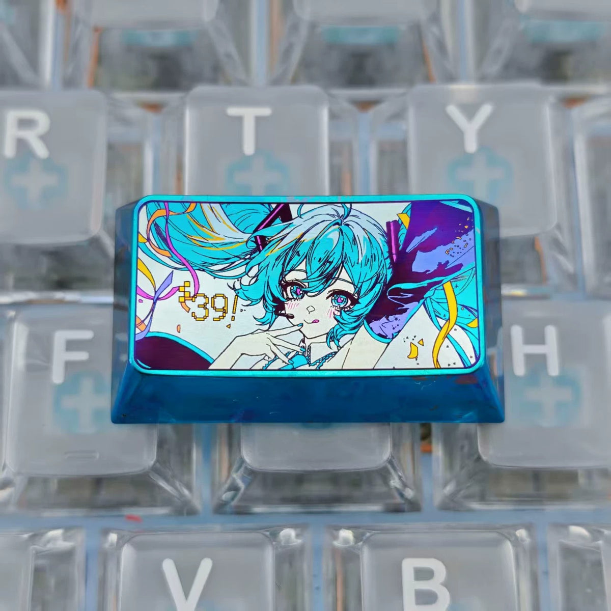 Hatsune Miku 1.75 U titanium alloy personalized keycaps, mechanical keyboard decorative keycaps, anime and game cultural creative keycaps