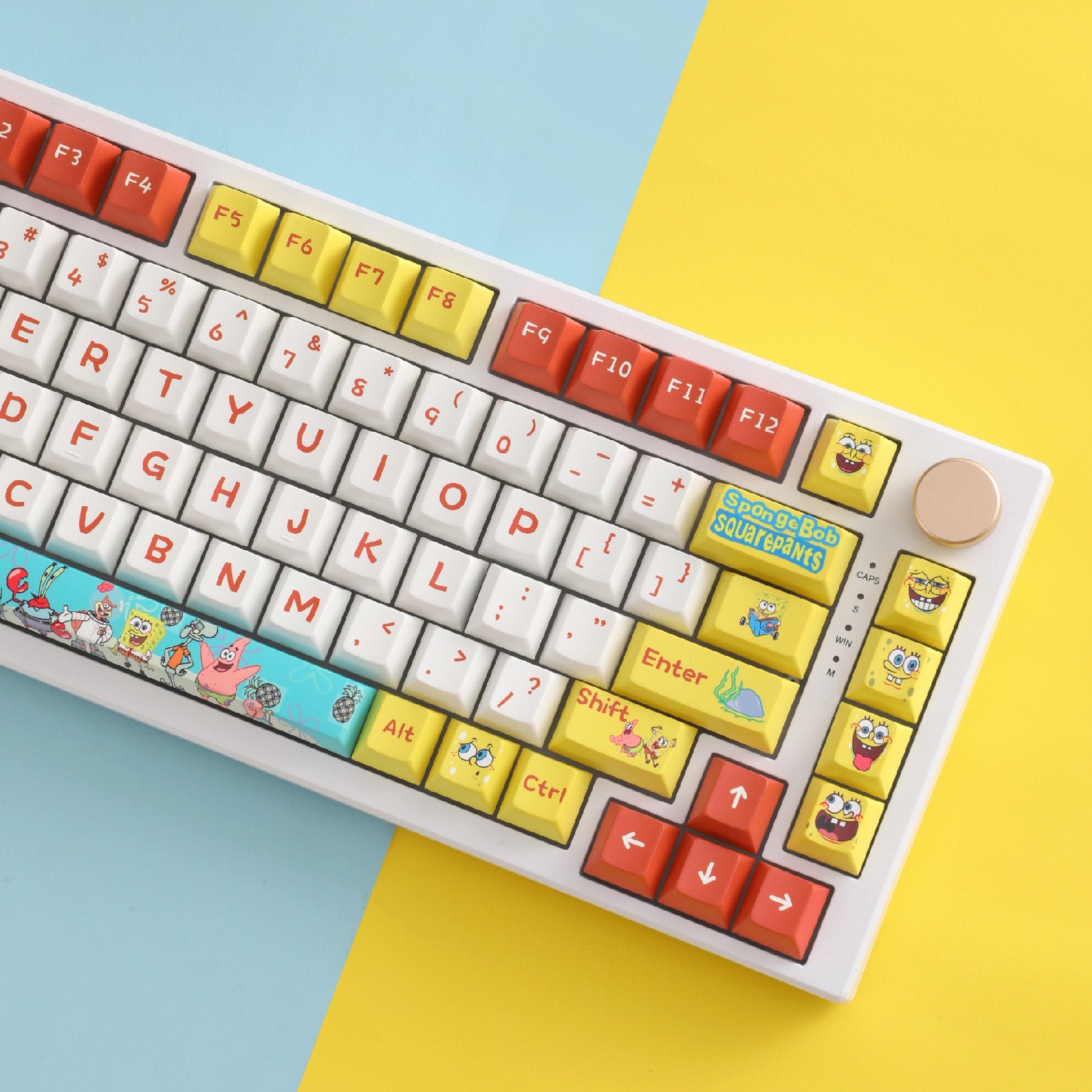 SpongeBob SquarePants Theme Design, PBT Material, sublimation， Personalized keycaps, mechanical keyboard decorative keycaps.
