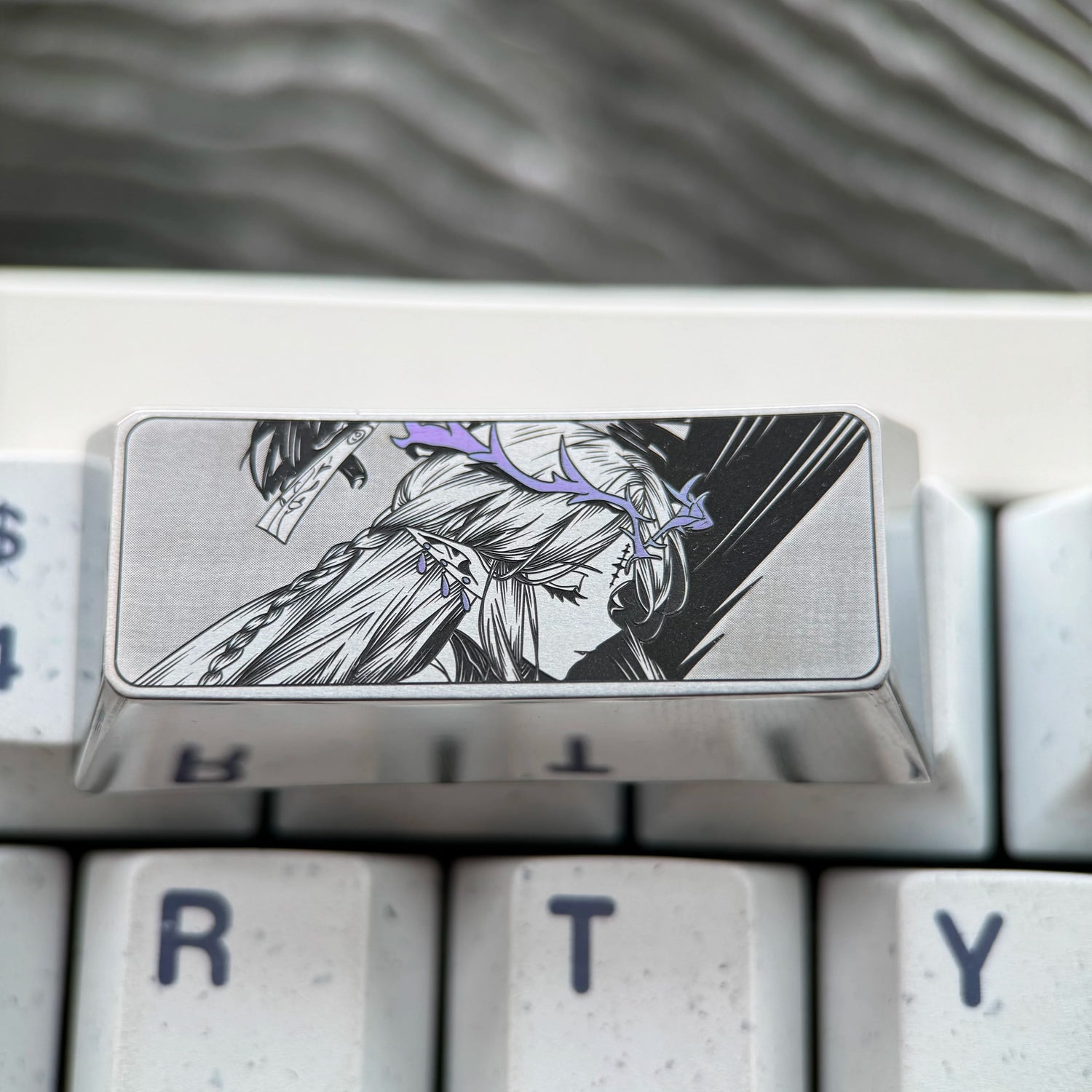 Wuthering Waves, Cartethyia, 2.25U titanium alloy precision carved personalized keycaps, anime and game culture creative mechanical keyboard art decorative keycaps
