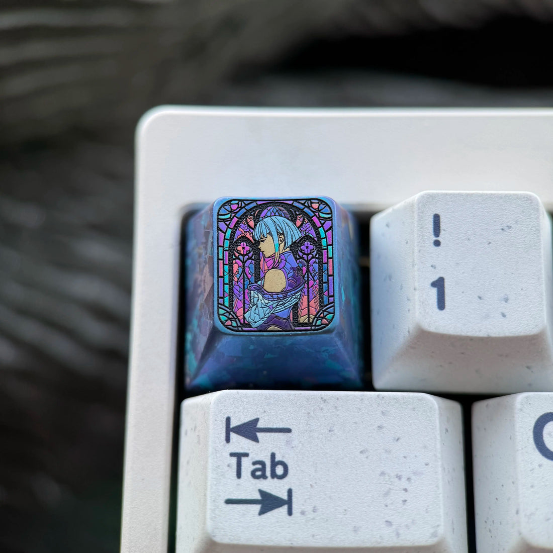Cyberpunk, Lucyna Kushinada glass floral style 1U titanium alloy personalized keycaps, anime and game creative peripheral mechanical keyboard decoration keycaps