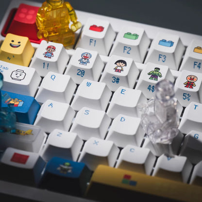 Lego themed design, cartoon cute personalized custom keycap complete set PBT+PC heat sublimation factory height, personalized themed keycap set