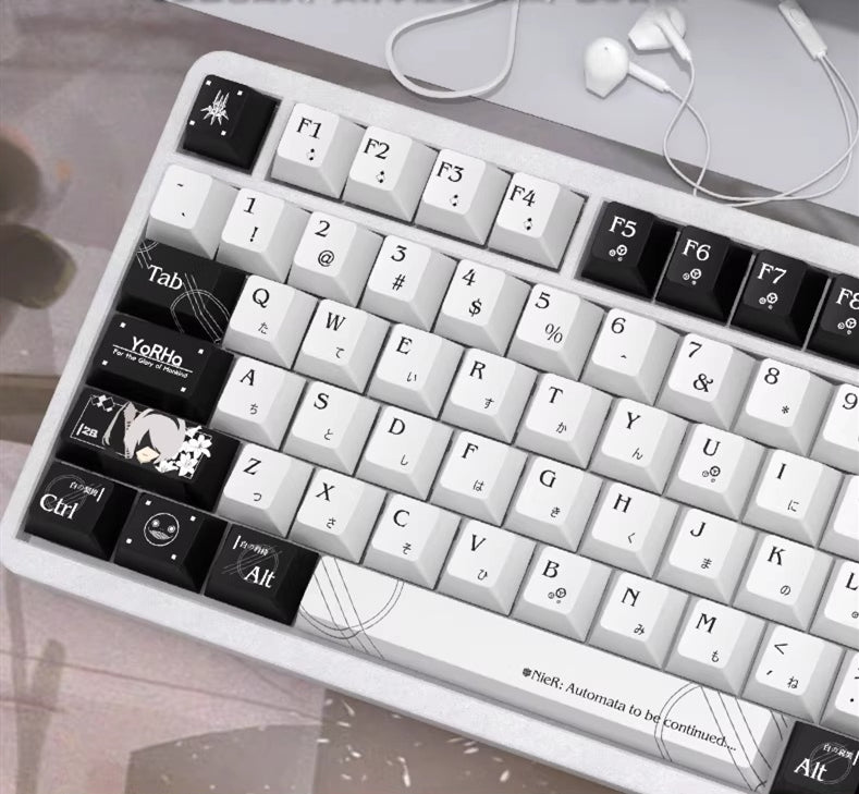 NieR: Automata theme, black and white PBT material personalized keycap set, game culture creative decorative keycaps