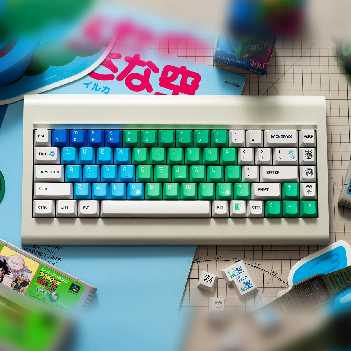 Original Design Network, Gradient Color PBT material personalized keycap set, anime keycap culture peripheral mechanical keyboard decoration keycaps， Compatible with 61/64/68/75/84/87/104 key mechanical keyboard keycap set