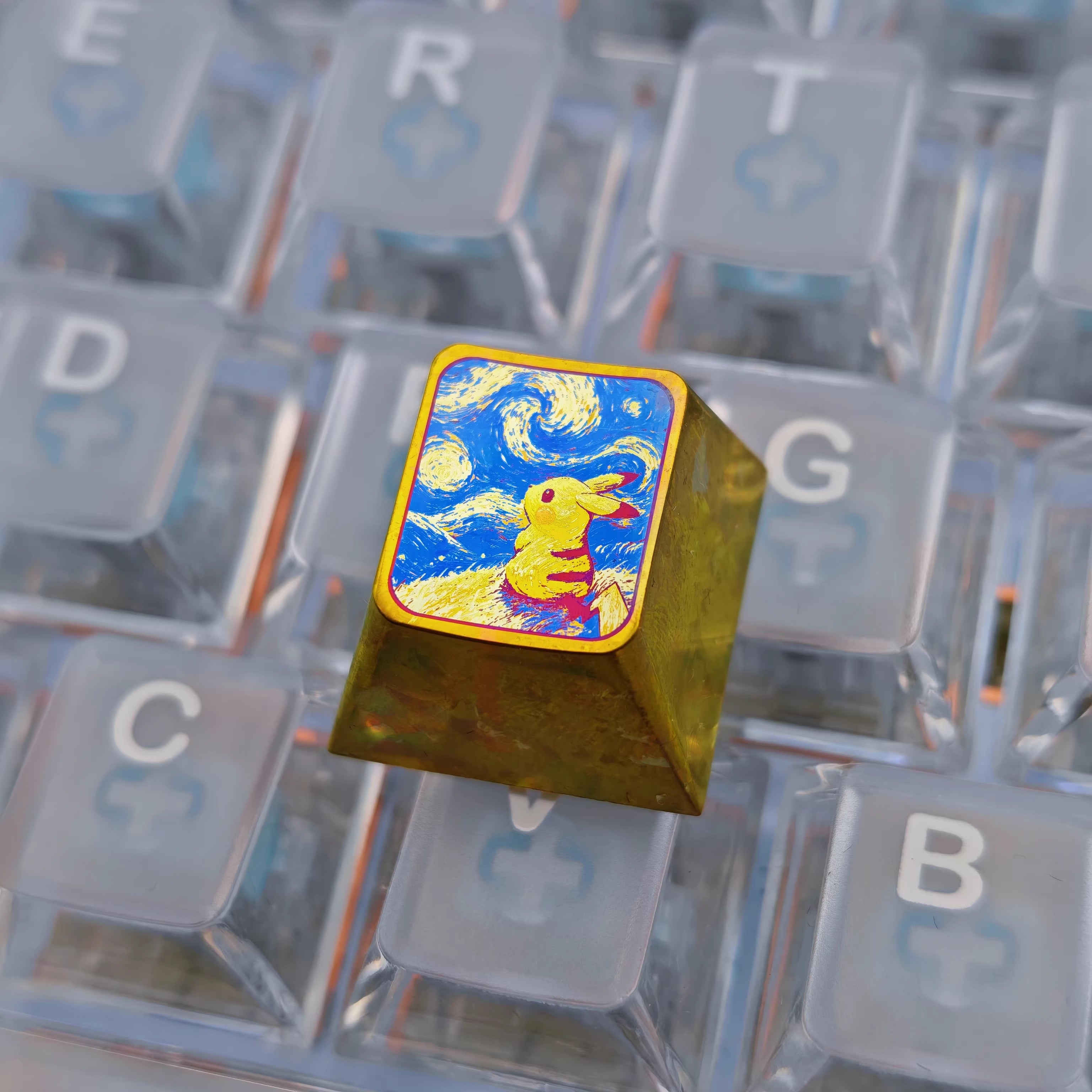 Pok é mon series, Starry Sky Pikachu 1U titanium alloy metal personalized keycaps, anime and game culture creative decorative keycaps