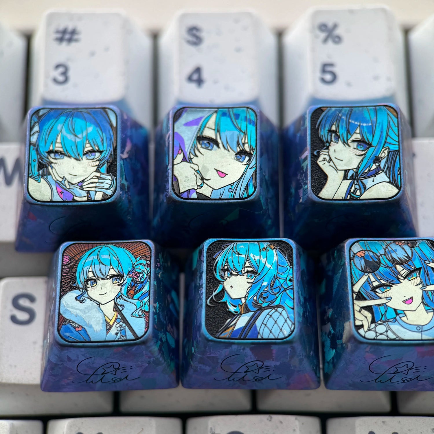 Hoshimachi Suisei, 1U titanium alloy personalized keycap, anime, gaming, cultural and creative mechanical keyboard decoration keycap