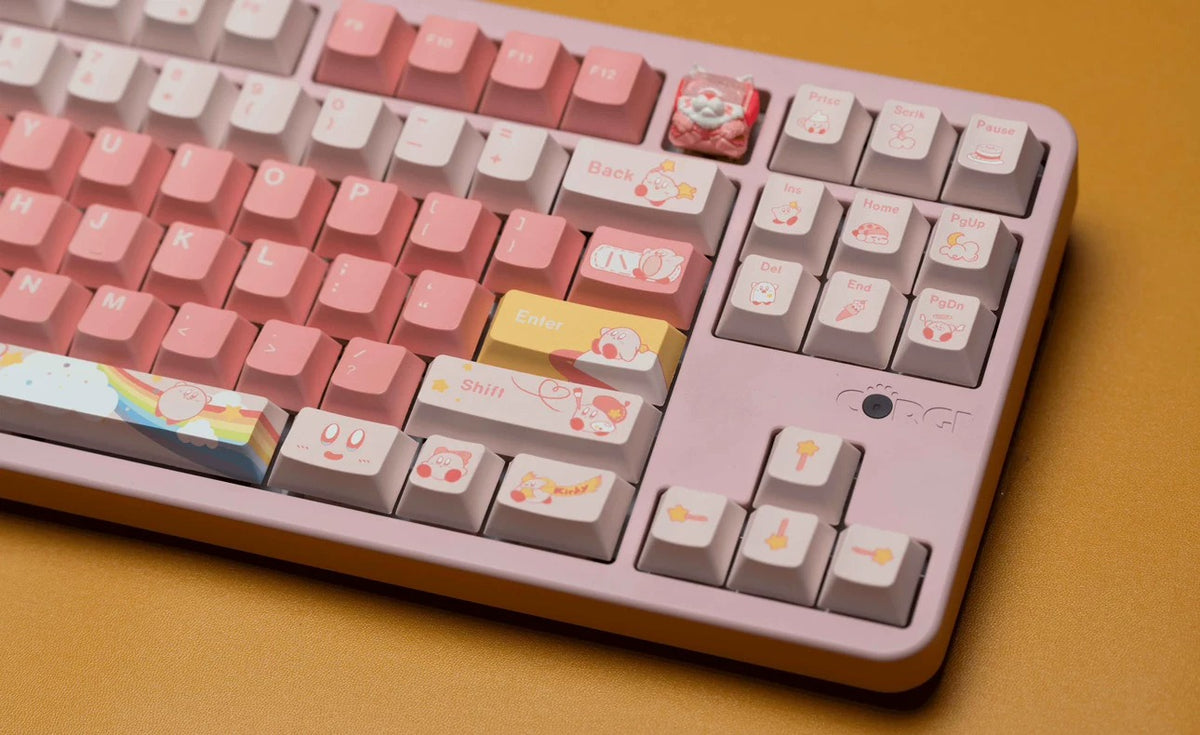 Kirby theme, PBT material, sublimation, Game anime Personalized keycap set, original factory height mechanical keyboard decorative keycap set，anime keycap set suitable for 61/64/68/75/84/87/104 Key Mechanical Keyboard