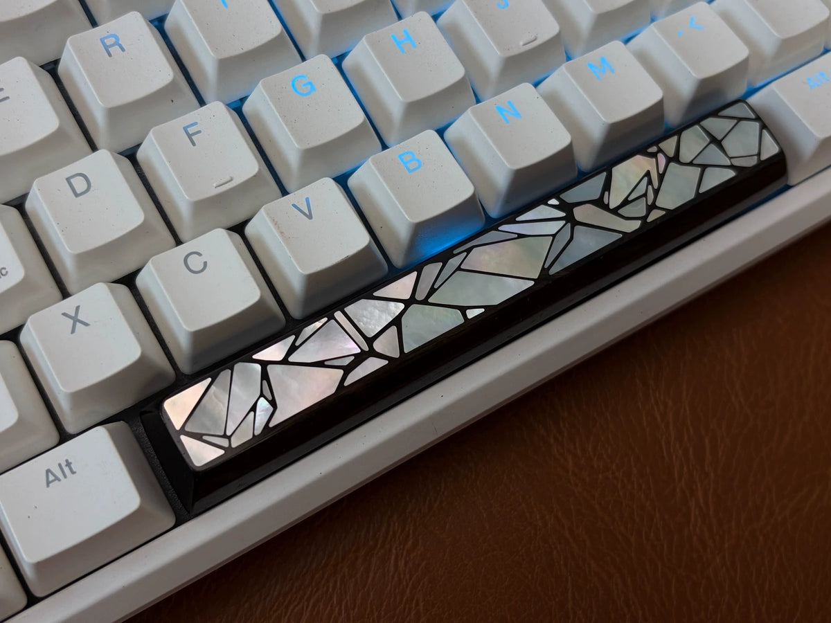 Purple Sandalwood Inlaid Shell Keycaps, 6.25U Spacebar handmade customized personalized keycaps, simple cultural and creative colorful pearl shells+wooden keycaps, mechanical keyboard art decoration keycaps