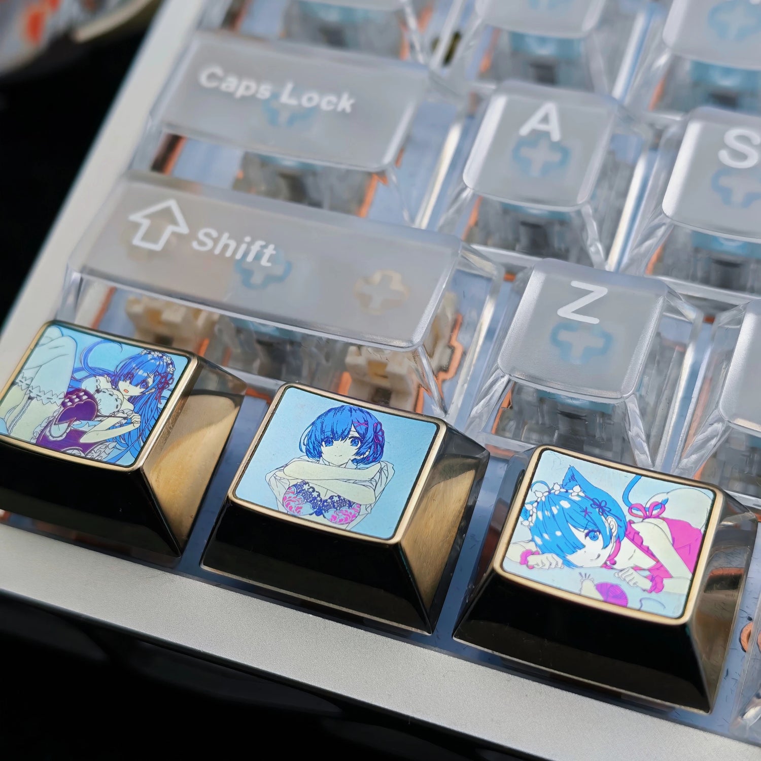 Re:Life in a different world from zero，Rem，1.25U Titanium alloy personalized keycaps, anime creative culture metal material keycaps, mechanical keyboard decorative keycaps