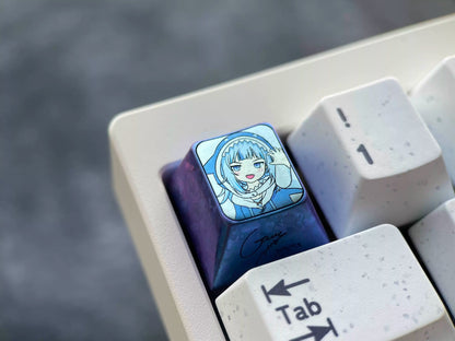 Hololive EN, Gawr Gura themed design 1U titanium alloy personalized keycaps, anime, games, music idols, creative cultural products, peripheral mechanical keyboards, decorative keycaps
