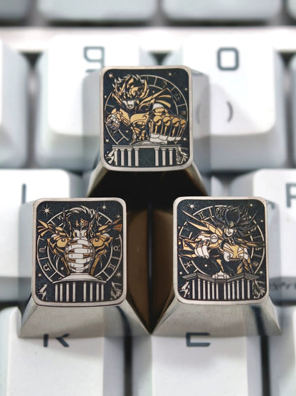 Saint Seiya, Twelve Gold Saints collection, 1U titanium alloy personalized keycaps, anime and game culture creative personalized keycaps, mechanical keyboard decorative keycaps