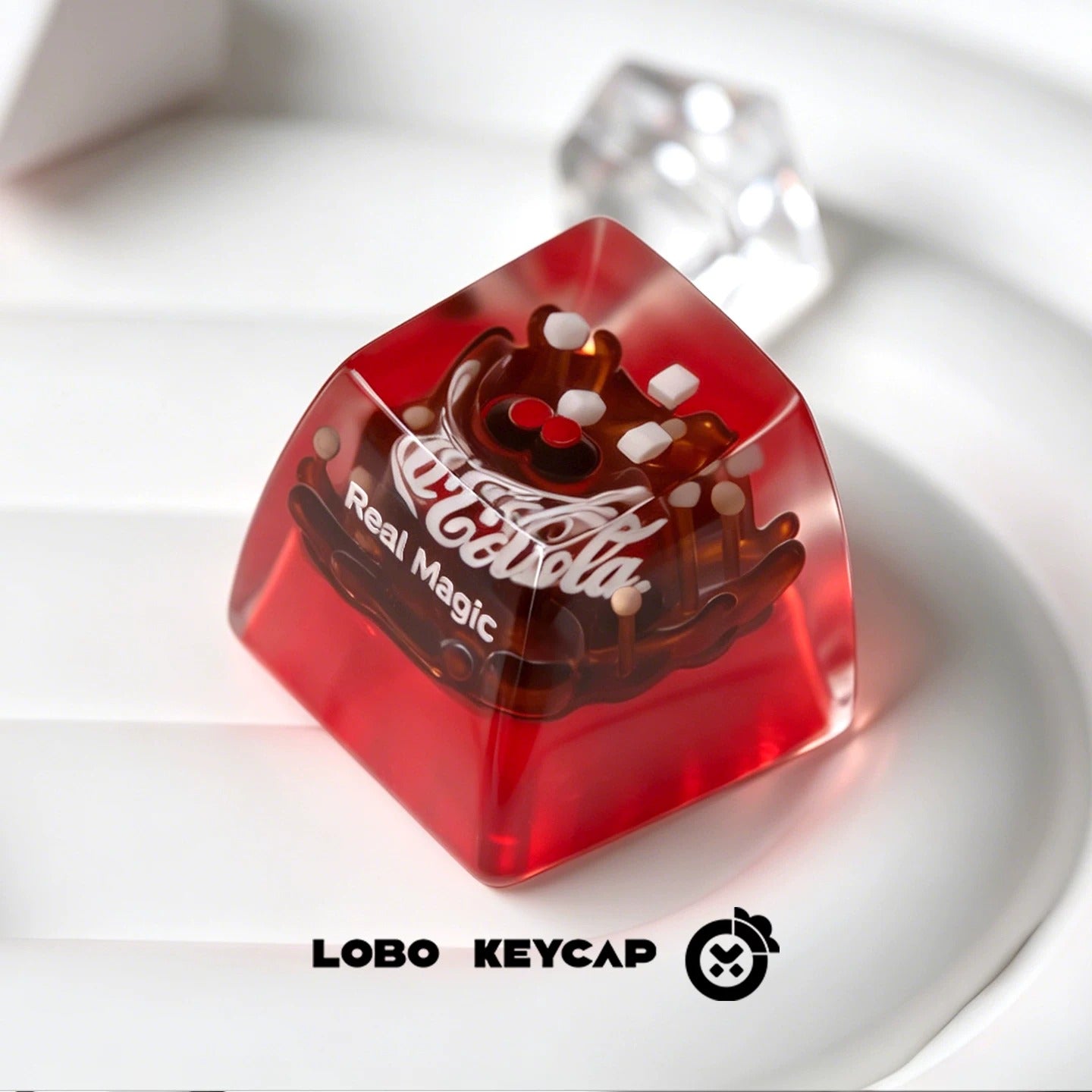 Coca Cola theme, crystal resin personalized keycaps, cultural and creative peripheral products, mechanical keyboard art decoration handmade keycaps