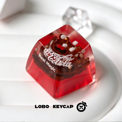 Coca Cola theme, crystal resin personalized keycaps, cultural and creative peripheral products, mechanical keyboard art decoration handmade keycaps