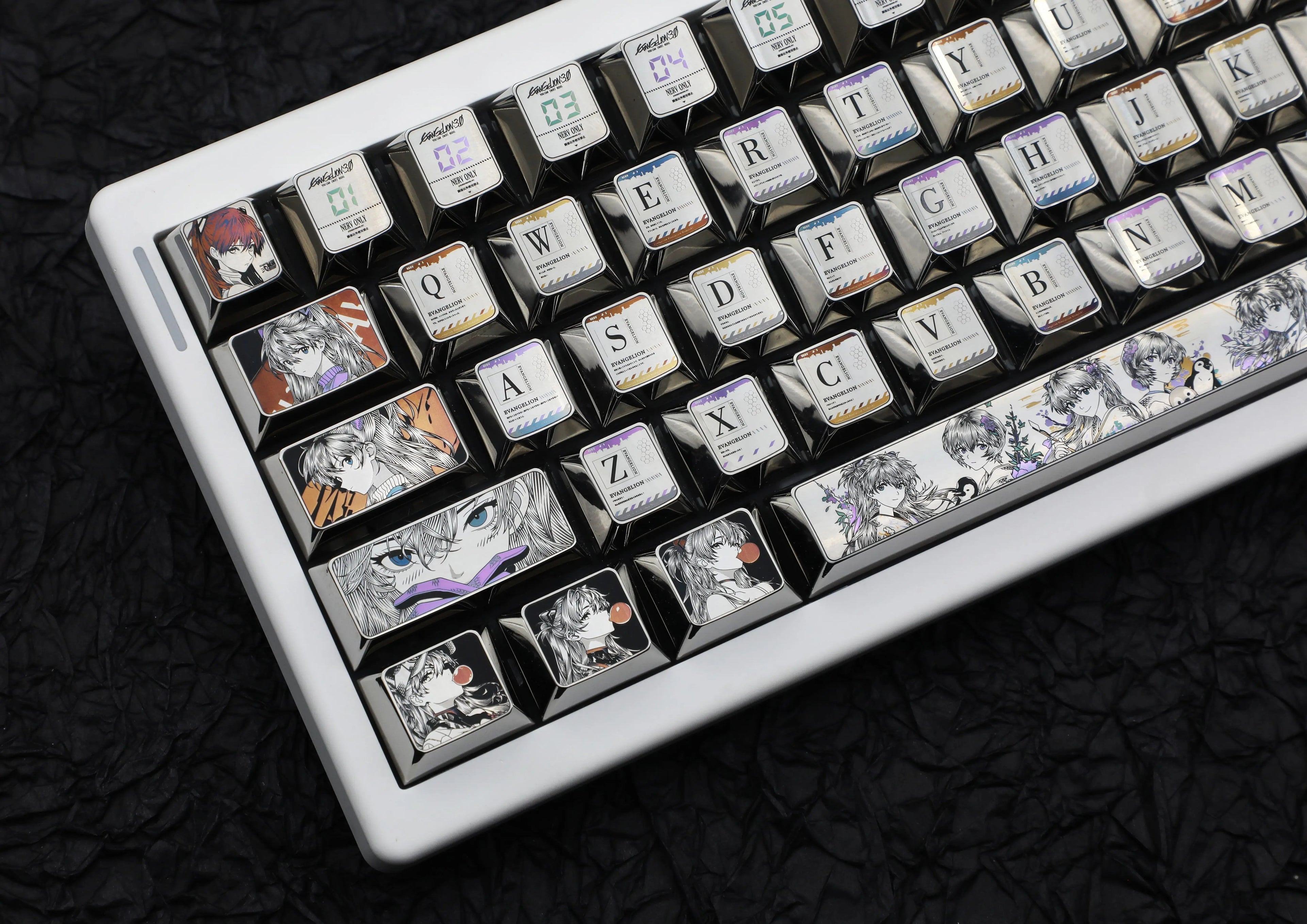 EVA series, Asuka titanium alloy finely carved personalized keycaps, 61 key positions compatible with wooting60 mechanical keyboard decorative keycaps
