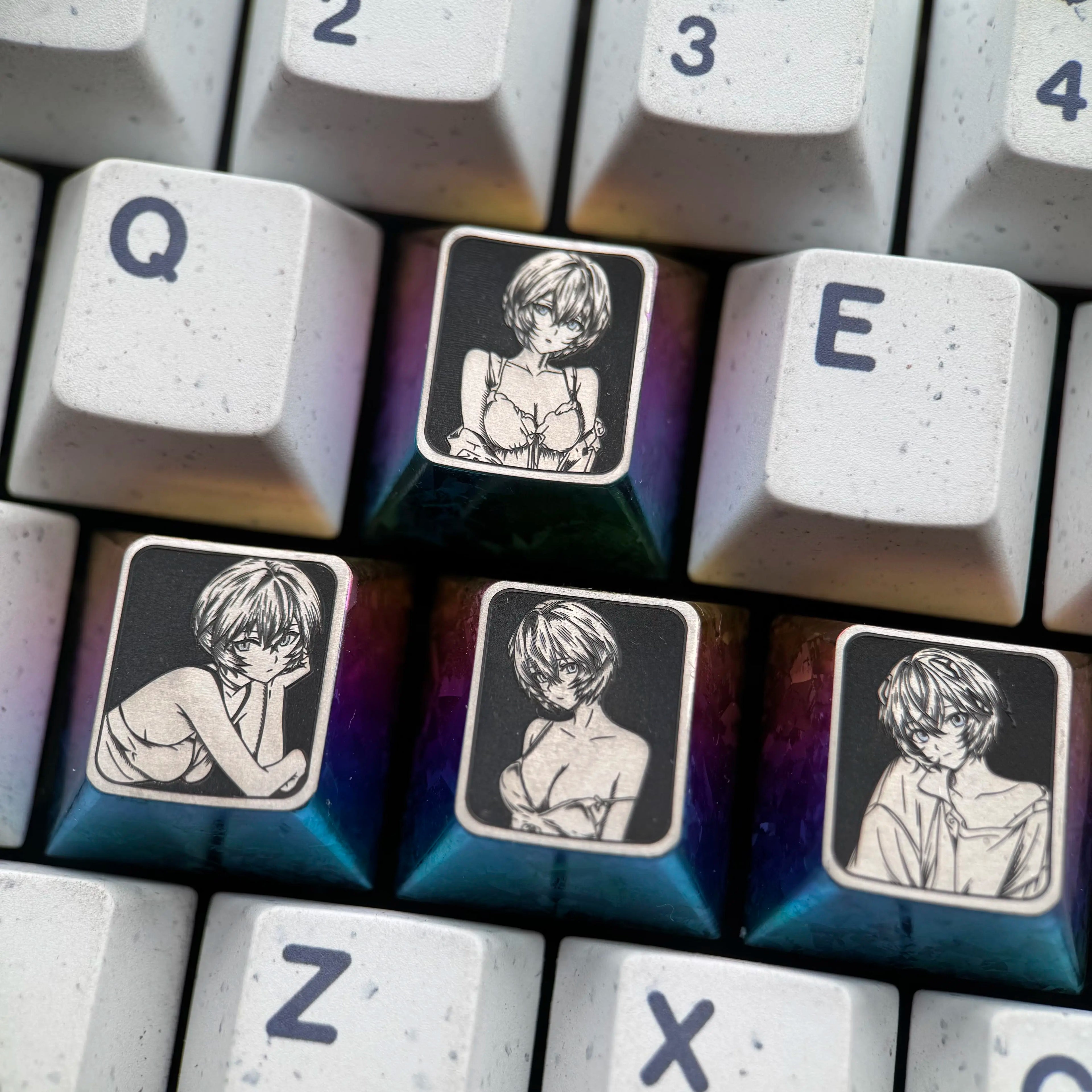 EVA，Ayanami Rei，WASD/directional key titanium alloy set personalized keycaps, anime and game decorative art keycap combination customized metal set