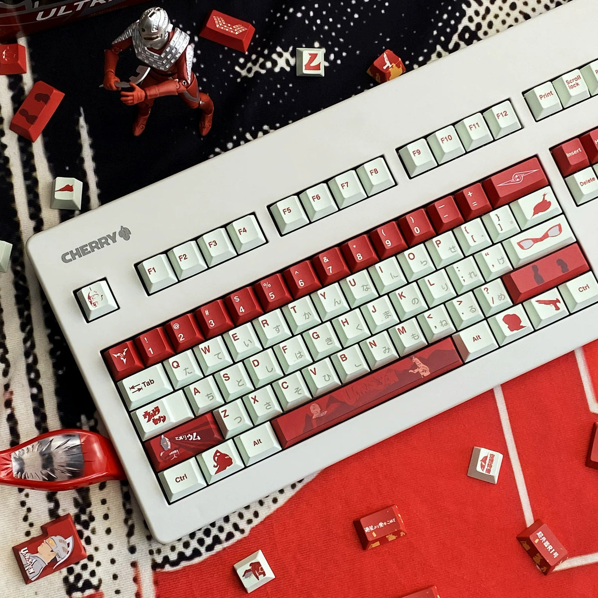 UltraSeven theme, PBT material, sublimation， Anime games Personalized keycap set, original factory height mechanical keyboard decorative keycap set，anime keycap set suitable for 61/64/68/75/84/87/104 Key Mechanical Keyboard