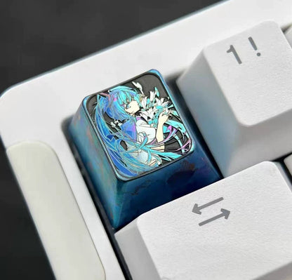 Hatsune Miku Long Hair Lily 1 U titanium alloy personalized keycaps, anime and game cultural creative keycaps, mechanical keyboard decorative keycaps