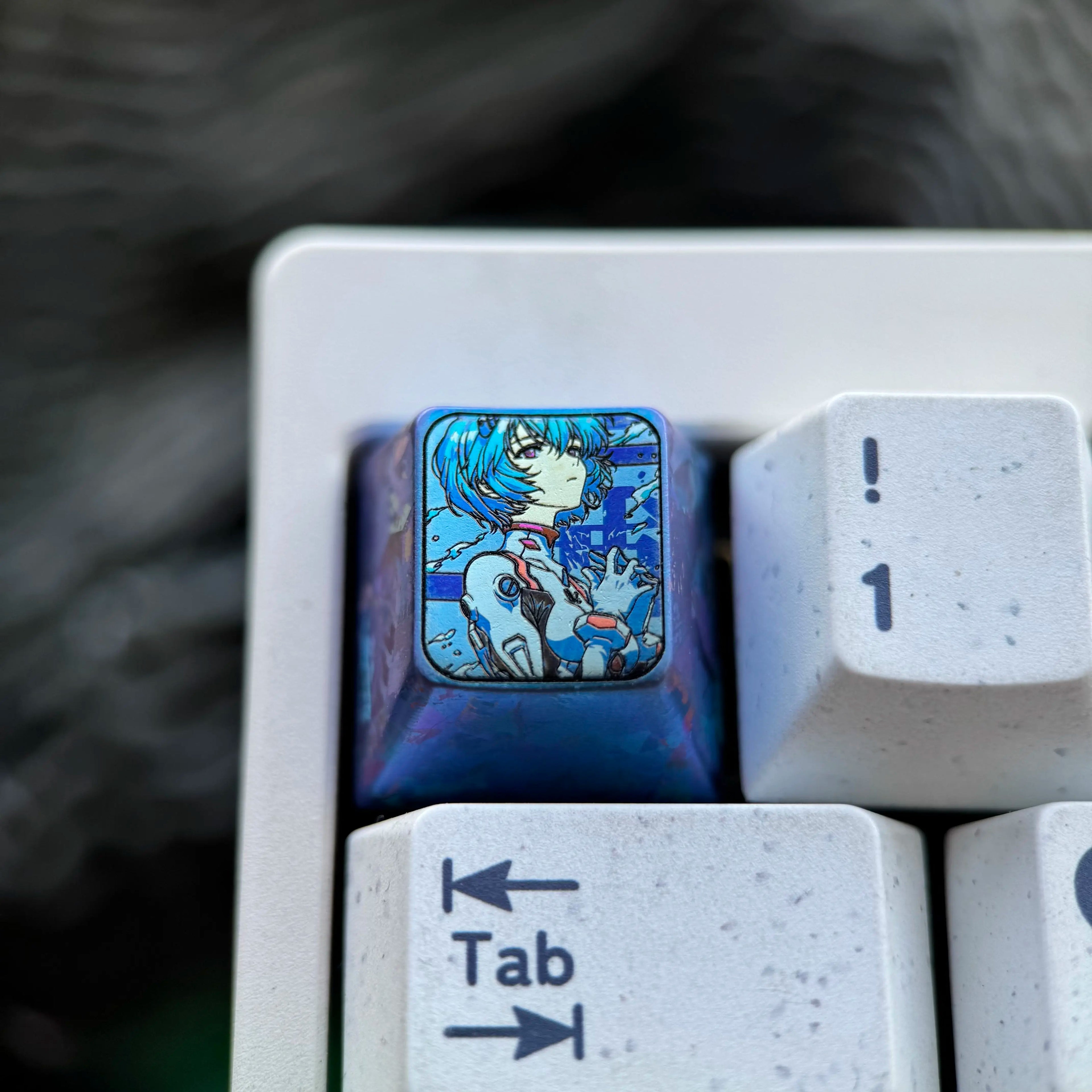 EVA series, Ayanami Rei theme, 5 styles of 1U titanium alloy personalized keycaps, optional height, can be freely combined, metal decorative keycaps, mechanical keyboard, artistic and creative keycaps