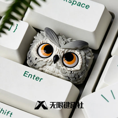 Owl shaped design personalized keycaps, 1.5U multi-color resin handmade art keycaps, mechanical keyboard decorative keycaps