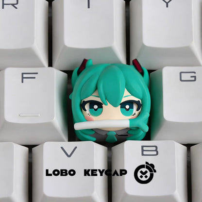 Hatsune Miku, scallion Miku shape, multi-color resin molding personalized keycap, animation game music icon decoration keycap