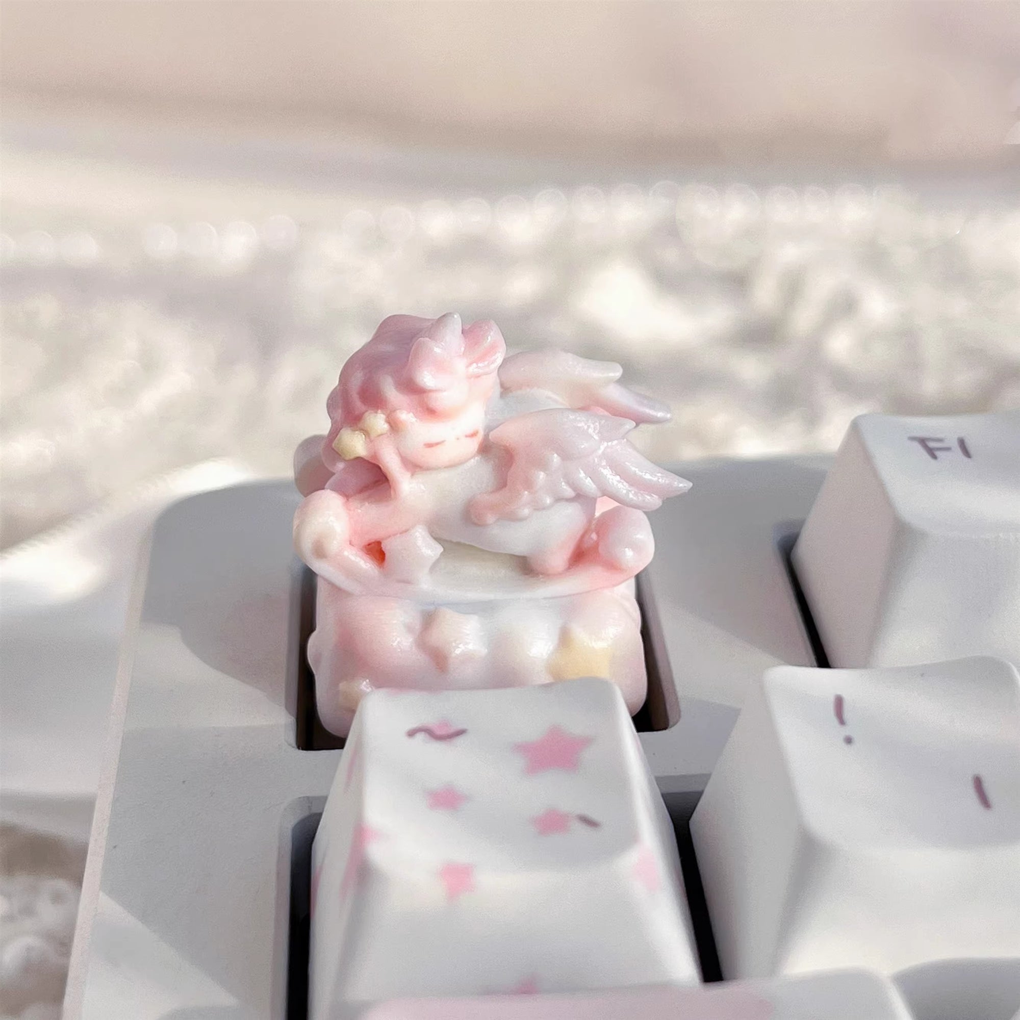 Pink stars, cute rocking carousel, personalized keycaps DIY handmade resin decorative keycaps