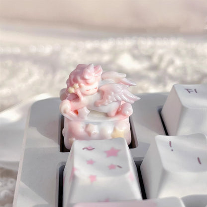 Pink stars, cute rocking carousel, personalized keycaps DIY handmade resin decorative keycaps