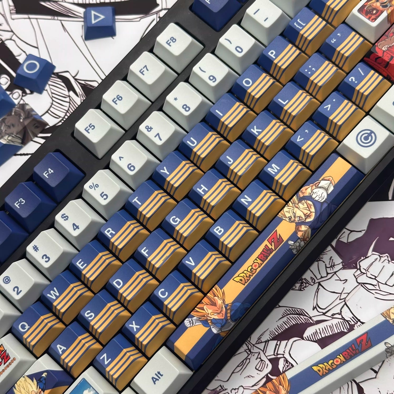 Dragon Ball series, Son Goku/Vegeta IV/Frieza, PBT material personalized keycap set, anime and game cultural and creative decorative keycap set, compatible with 61/64/68/75/84/87/104 mechanical keyboards
