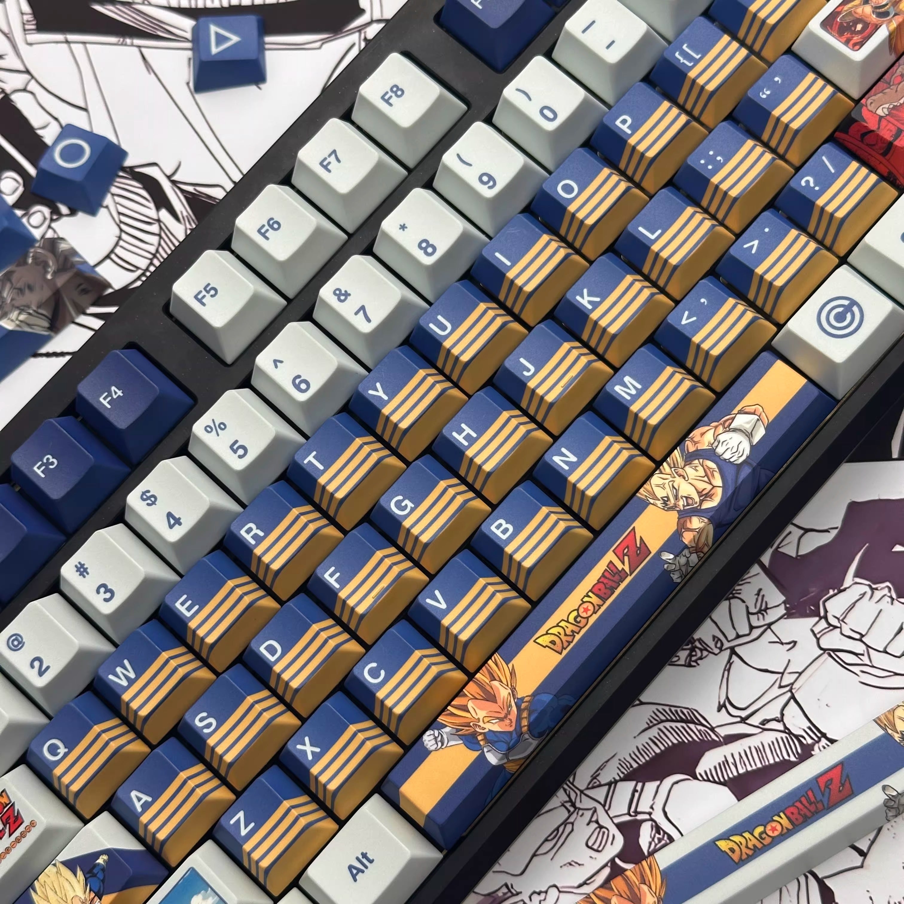 Dragon Ball series, Son Goku/Vegeta IV/Frieza, PBT material personalized keycap set, anime and game cultural and creative decorative keycap set, compatible with 61/64/68/75/84/87/104 mechanical keyboards