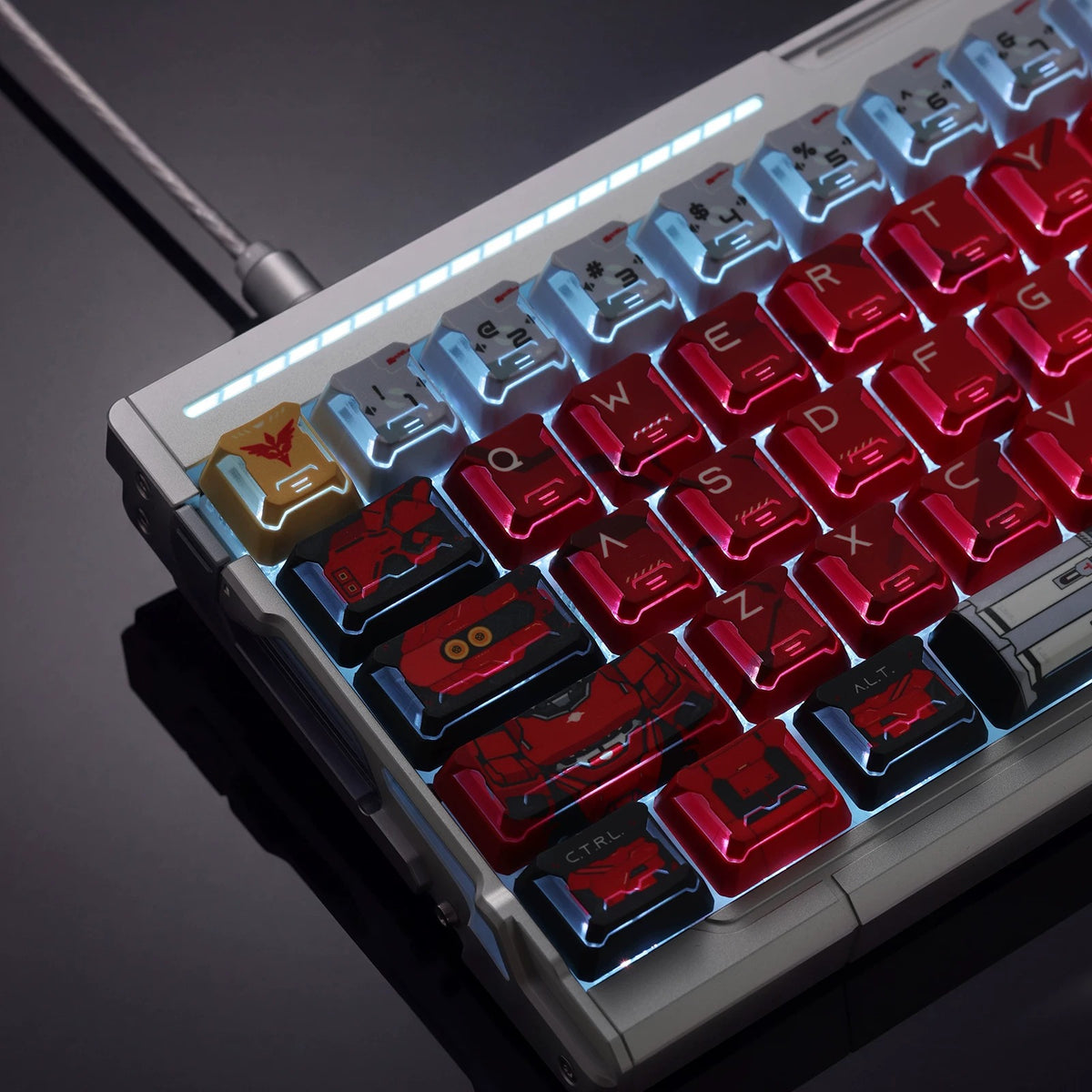 Gundam‌， SAZABI，MSN-04, There are two versions: opaque and semi transparent personalized keycaps, mechanical keyboard replacement keycap set, anime and game cultural and creative keycaps set,61/64/68/75/84/87/104 Key Mechanical Keyboard Keycap Set