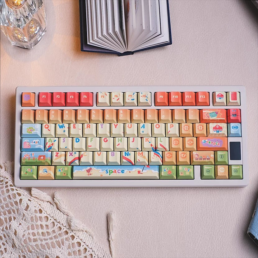 Pok é mon themed cartoon version PBT material personalized key cap set, animation game culture creative decoration key cap set, compatible with 61/64/68/75/84/87/104 key mechanical keyboard