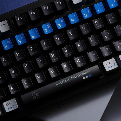 Artificial intelligence themed design, personalized key cap set with metallic paint texture, AI intelligent mechanical keyboard decorative keycaps, compatible with 61/64/68/75/84/87/104 key mechanical keyboard