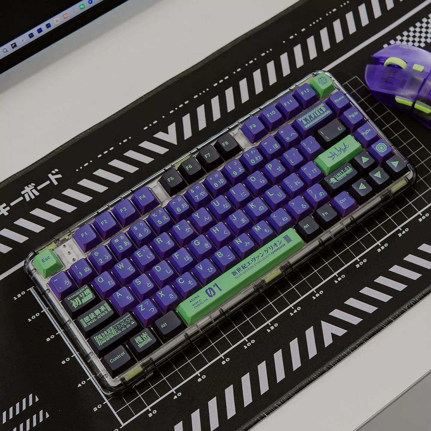 EVA series, EVANGELION-01 theme, folded translucent personalized keycap theme series, PBT material anime game theme creative keycap set