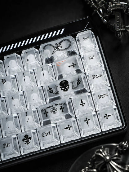 Transparent matte texture transparent PC Gothic style retro cross creative keycap set, personalized keycap set, mechanical keyboard fashionable trend keycap compatible with 61/64/68/75/84/87/104 key mechanical keyboard