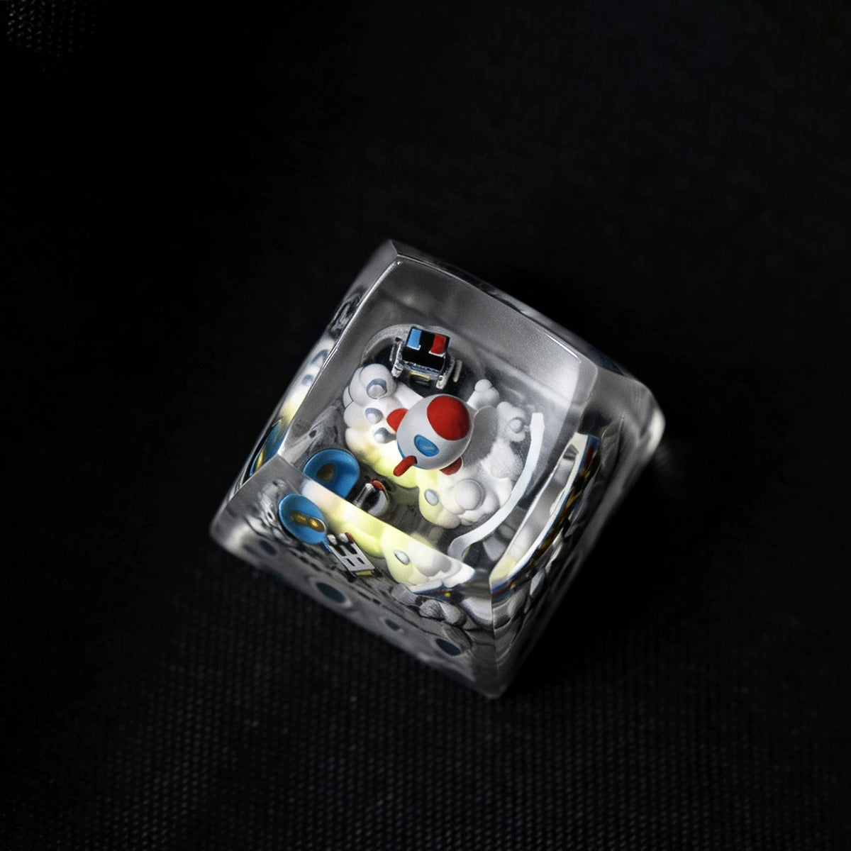Flying into space, space themed design, Crystal drops of glue material artisankeycaps, craftsman decorated keycaps.