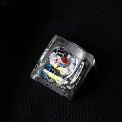 Flying into space, space themed design, Crystal drops of glue material artisankeycaps, craftsman decorated keycaps.