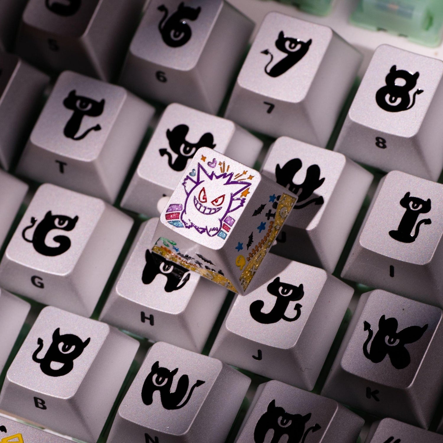 Pok é mon series, Gangar themed design, 17 key set, keycaps made of aluminum alloy material CNC integrated precision machining personalized keycaps, mechanical keyboard decorative keycaps