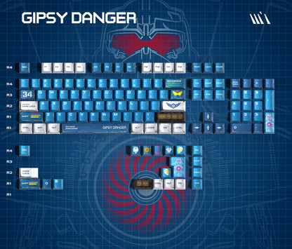 Pacific Rim, Gipsy Danger theme, metallic paint texture PBT material anime and game cultural and creative keycaps set, Compatible with 61/64/68/75/84/87/104 Key Mechanical Keyboard Keycap Set
