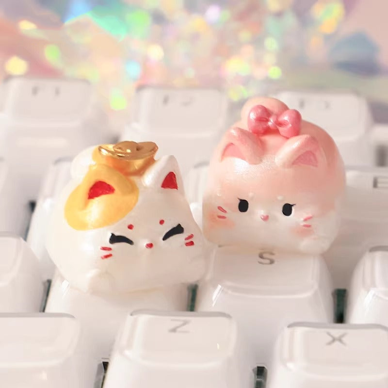 Cute handmade cat resin personalized keycaps, multi-color glitter mechanical keyboard decorative keycaps.
