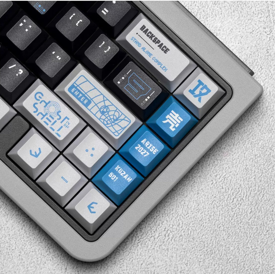 Ghost in The Shell theme, PBT material personalized keycaps, mechanical keyboard replacement keycap set, anime and game cultural and creative keycaps set, Compatible with 61/64/68/75/84/87/104 Key Mechanical Keyboard Keycap Set