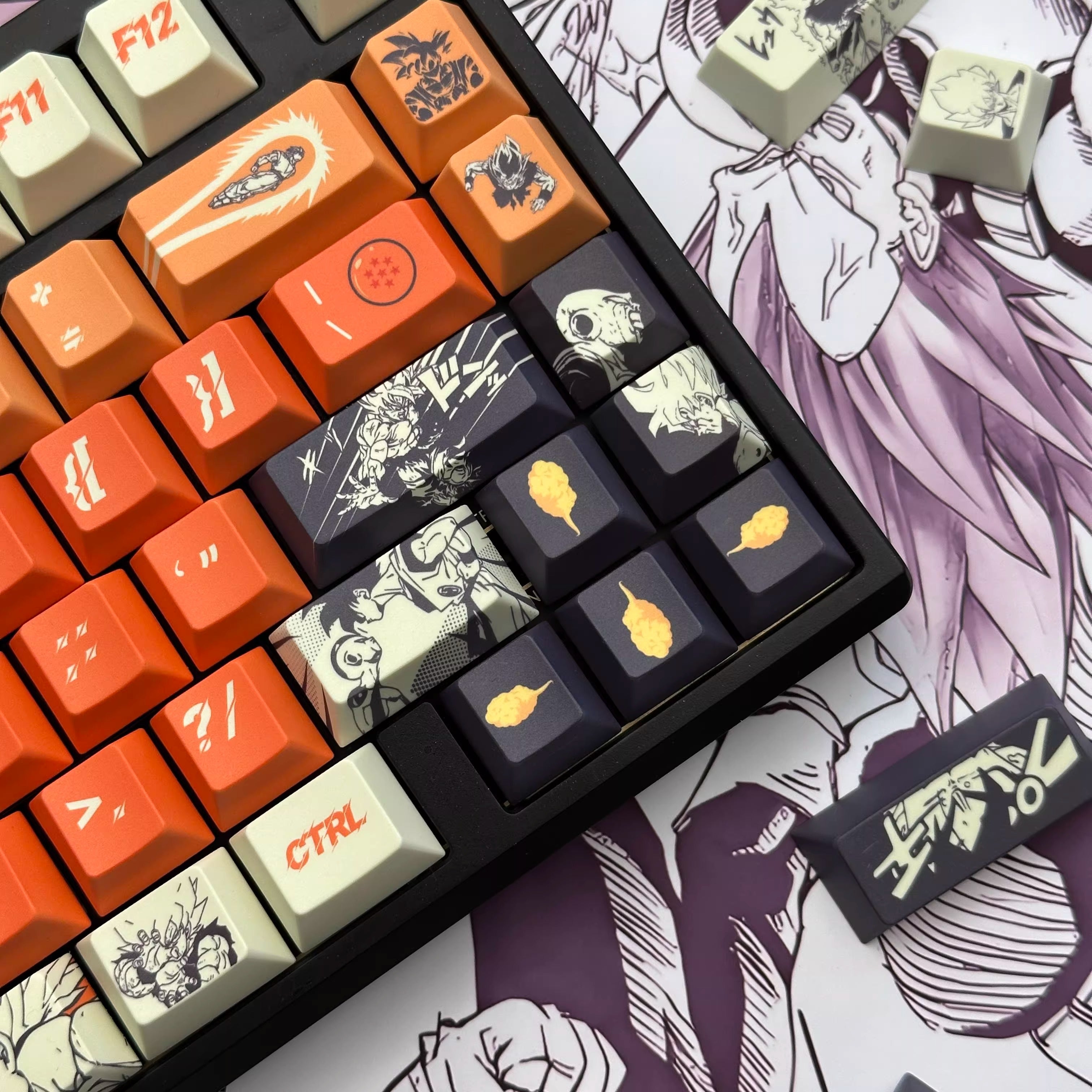 Dragon Ball series, Son Goku/Vegeta IV/Frieza, PBT material personalized keycap set, anime and game cultural and creative decorative keycap set, compatible with 61/64/68/75/84/87/104 mechanical keyboards