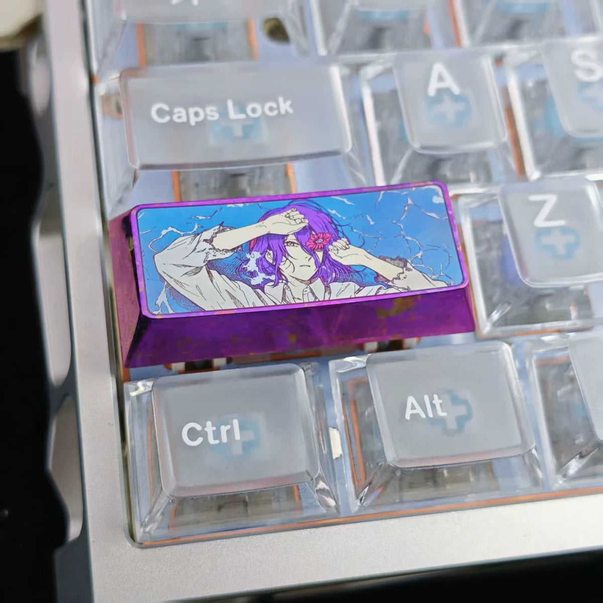 Chainsaw Man， Reze，2.25U Titanium alloy personalized keycaps, anime and game cultural creative keycaps, mechanical keyboard decorative keycaps