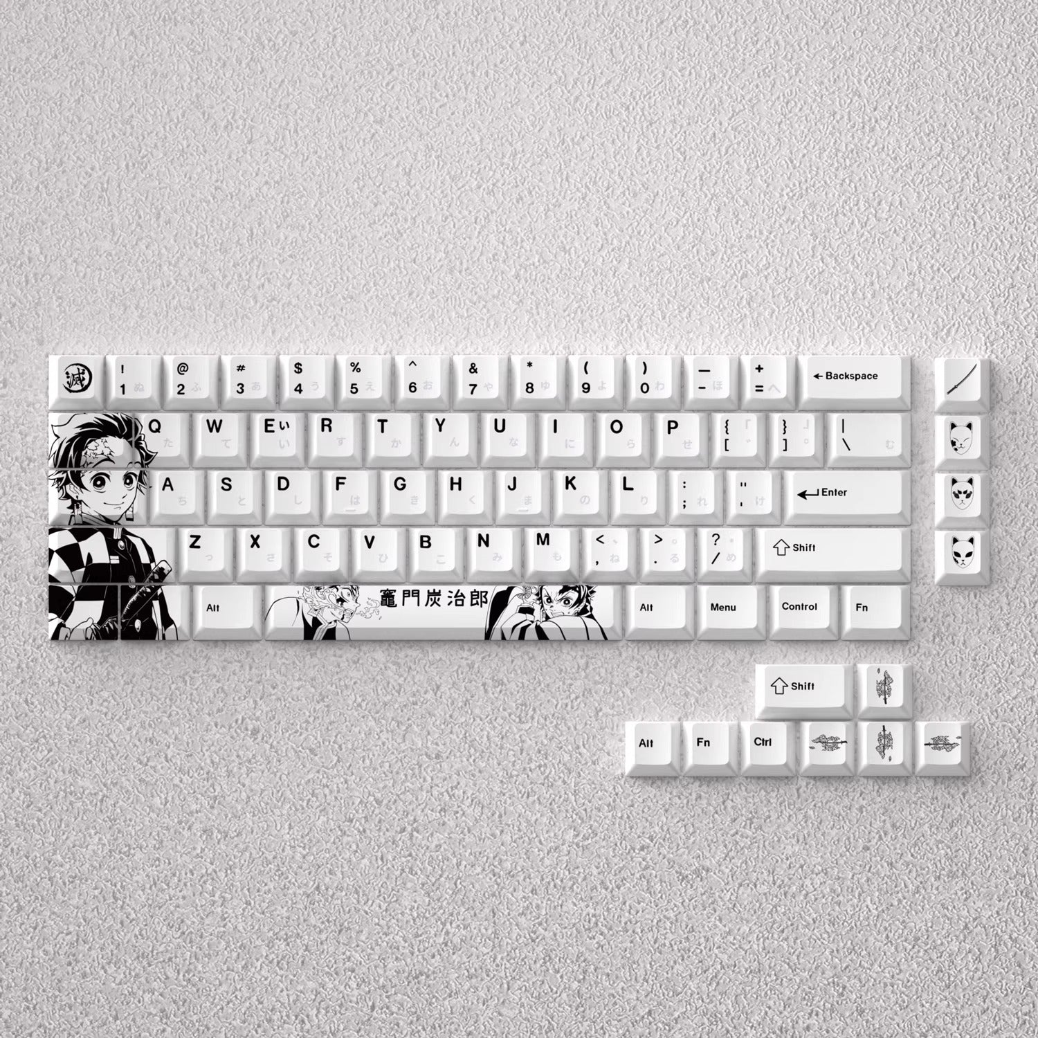 Demon Slayer Kimetsu no Yaiba series, Kamado Tanjiro theme, original high PBT material compatible MX switch mechanical keyboard, anime game theme set keycaps, mechanical keyboard replacement keycap set