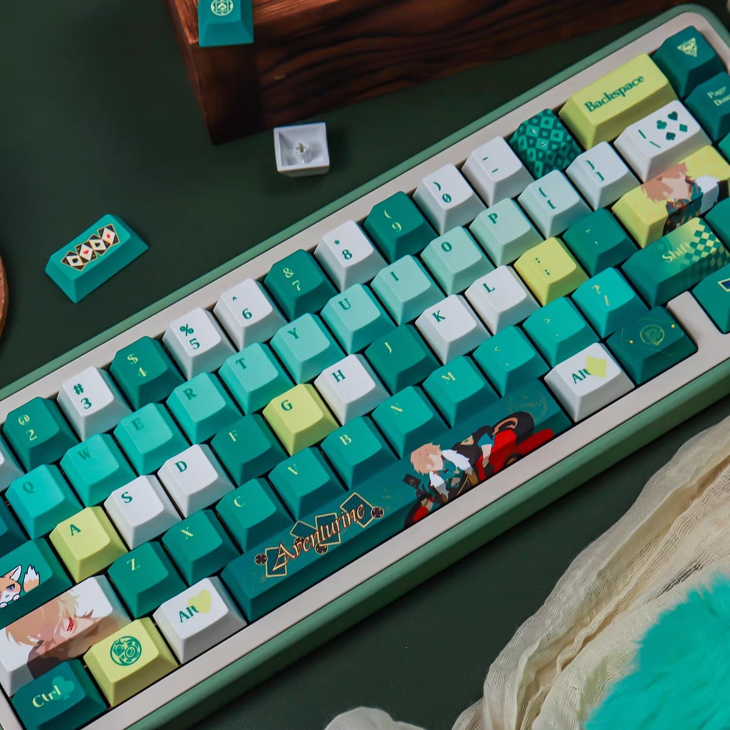 Honkai: Star Rail series, Aventurine theme, PBT material personalized keycap set, factory height, compatible with Wooting/ROG EXTREME mechanical keyboard