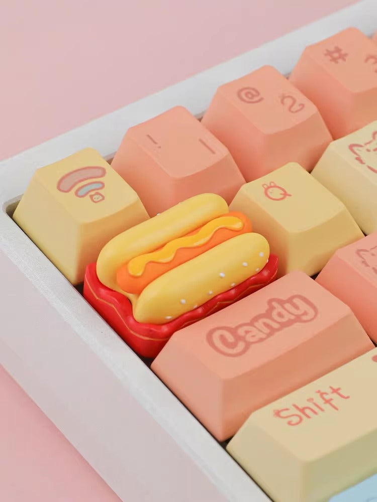 Cute hot dog resin material personalized keycaps, customized resin decorative keycaps, delicious food shaped decorative keycaps