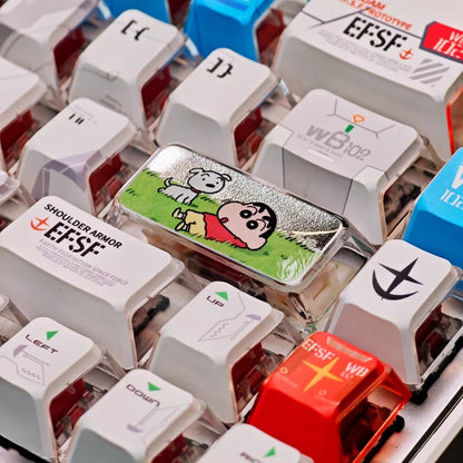 Crayon Shin chan Theme Design, 2.25 U Enter key, PC crystal resin material personalized keycap, anime creative peripheral product resin decorative keycap
